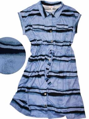 LuLaRoe Stacie Blue Striped Button-Front Dress Size Large NWT